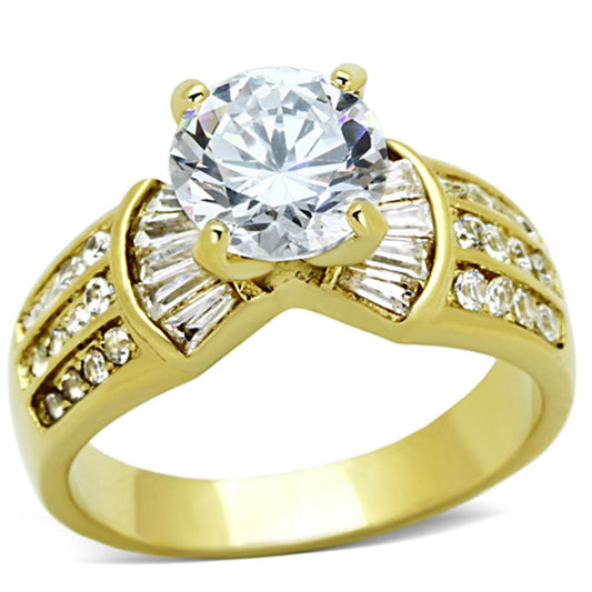 MATK1323 - IP Gold(Ion Plating) Stainless Steel Ring with AAA Grade CZ  in Clear