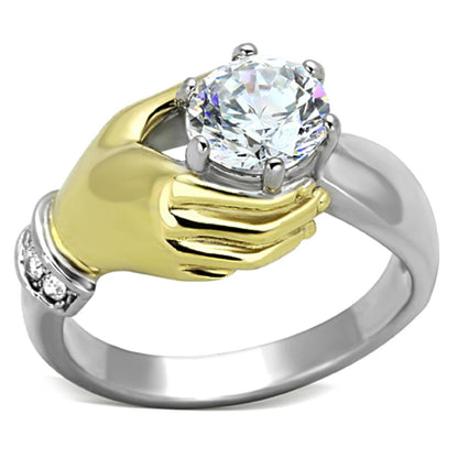 MATK1324 - Two-Tone IP Gold (Ion Plating) Stainless Steel Ring with AAA Grade CZ  in Clear