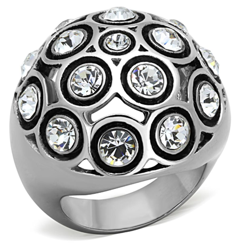 MATK1325 - High polished (no plating) Stainless Steel Ring with Top Grade Crystal  in Clear