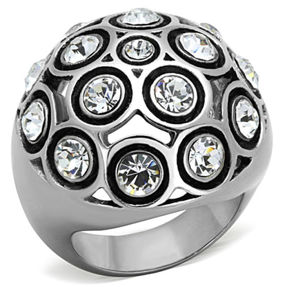 MATK1325 - High polished (no plating) Stainless Steel Ring with Top Grade Crystal  in Clear