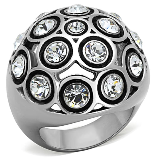 MATK1325 - High polished (no plating) Stainless Steel Ring with Top Grade Crystal  in Clear