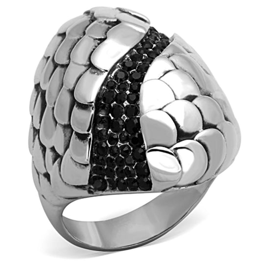 MATK1327 - High polished (no plating) Stainless Steel Ring with Top Grade Crystal  in Jet