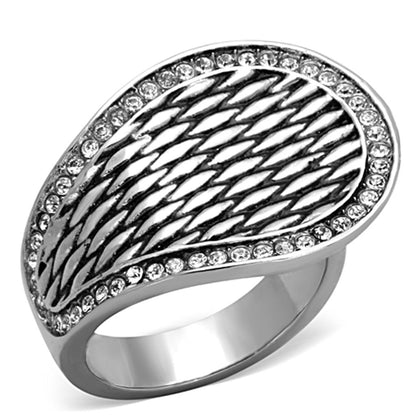 MATK1328 - High polished (no plating) Stainless Steel Ring with Top Grade Crystal  in Clear