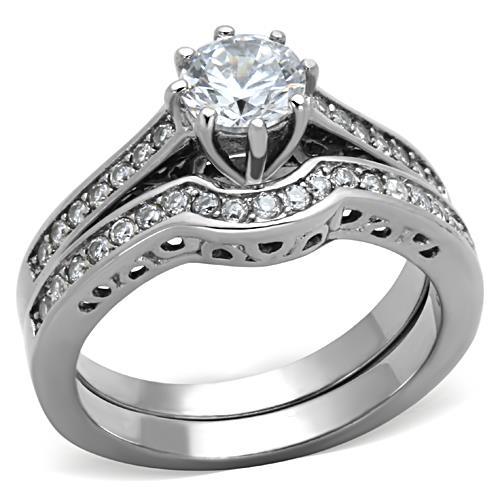 MATK1330 - High polished (no plating) Stainless Steel Ring with AAA Grade CZ  in Clear