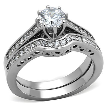 MATK1330 - High polished (no plating) Stainless Steel Ring with AAA Grade CZ  in Clear
