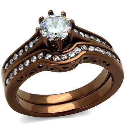 MATK1330LC - IP Coffee light Stainless Steel Ring with AAA Grade CZ  in Clear