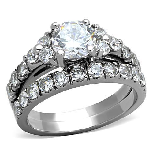 MATK1331 - High polished (no plating) Stainless Steel Ring with AAA Grade CZ  in Clear