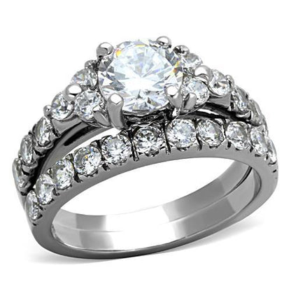 MATK1331 - High polished (no plating) Stainless Steel Ring with AAA Grade CZ  in Clear