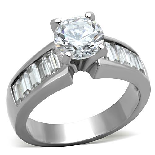 MATK1332 - High polished (no plating) Stainless Steel Ring with AAA Grade CZ  in Clear