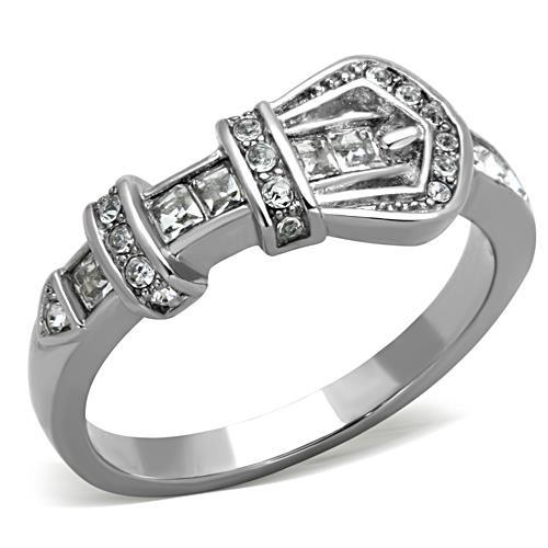 MATK1334 - High polished (no plating) Stainless Steel Ring with Top Grade Crystal  in Clear