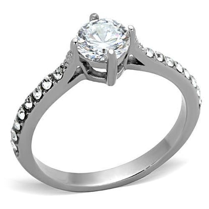 MATK1339 - High polished (no plating) Stainless Steel Ring with AAA Grade CZ  in Clear