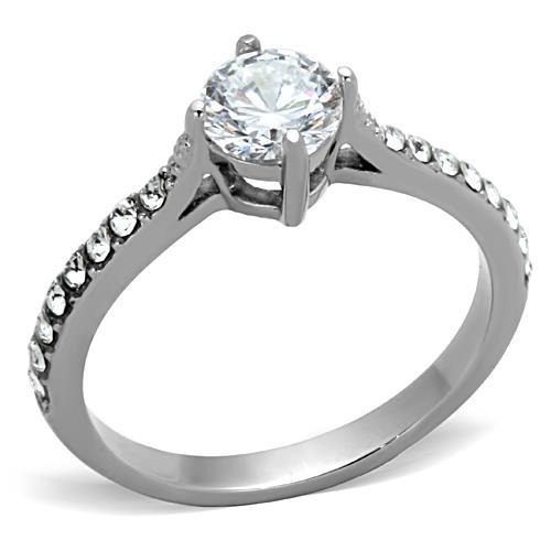 MATK1339 - High polished (no plating) Stainless Steel Ring with AAA Grade CZ  in Clear