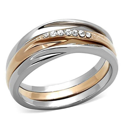MATK1340 - Two-Tone IP Rose Gold Stainless Steel Ring with Top Grade Crystal  in Clear