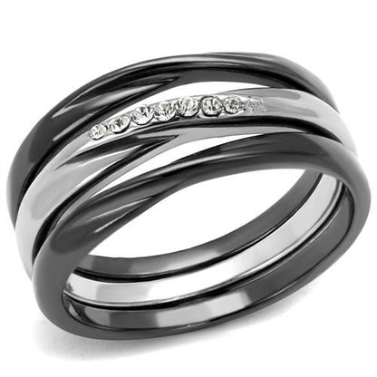 MATK1340PJ - Two Tone IP Light Black (IP Gun) Stainless Steel Ring with Top Grade Crystal  in Clear