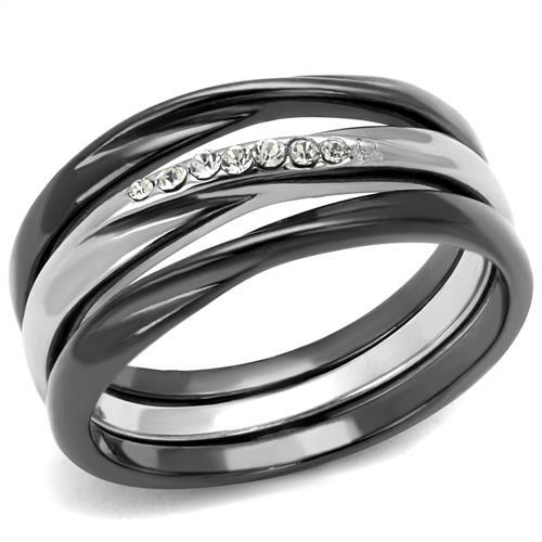 MATK1340PJ - Two Tone IP Light Black (IP Gun) Stainless Steel Ring with Top Grade Crystal  in Clear