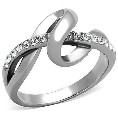 MATK1341 - High polished (no plating) Stainless Steel Ring with Top Grade Crystal  in Clear