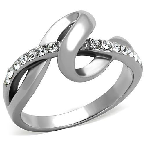 MATK1341 - High polished (no plating) Stainless Steel Ring with Top Grade Crystal  in Clear