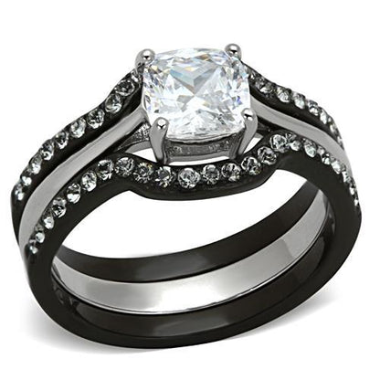 MATK1343 - Two-Tone IP Black Stainless Steel Ring with AAA Grade CZ  in Clear