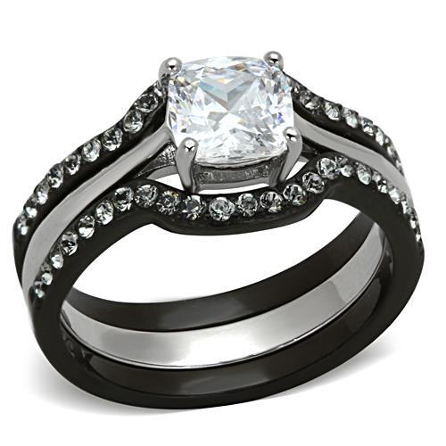 MATK1343 - Two-Tone IP Black Stainless Steel Ring with AAA Grade CZ  in Clear