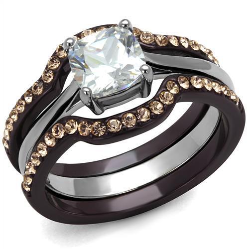 MATK1343PC - Two Tone IP Dark Brown (IP coffee) Stainless Steel Ring with AAA Grade CZ  in Clear