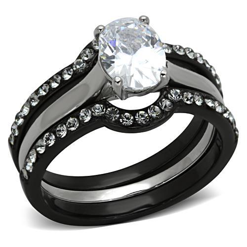 MATK1344 - Two-Tone IP Black Stainless Steel Ring with AAA Grade CZ  in Clear