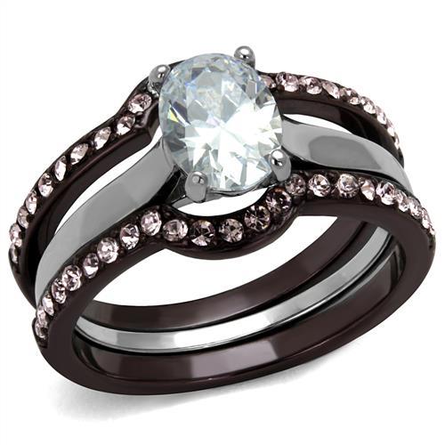 MATK1344PC - Two Tone IP Dark Brown (IP coffee) Stainless Steel Ring with AAA Grade CZ  in Clear
