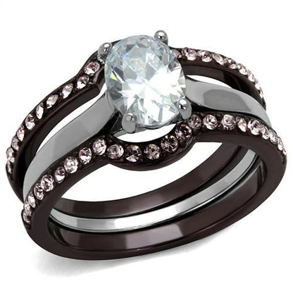 MATK1344PC - Two Tone IP Dark Brown (IP coffee) Stainless Steel Ring with AAA Grade CZ  in Clear