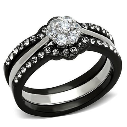 MATK1345 - Two-Tone IP Black Stainless Steel Ring with AAA Grade CZ  in Clear