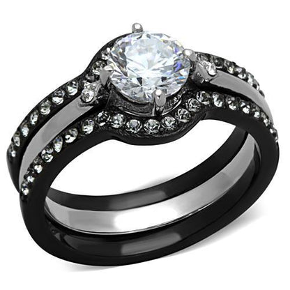 MATK1346 - Two-Tone IP Black Stainless Steel Ring with AAA Grade CZ  in Clear