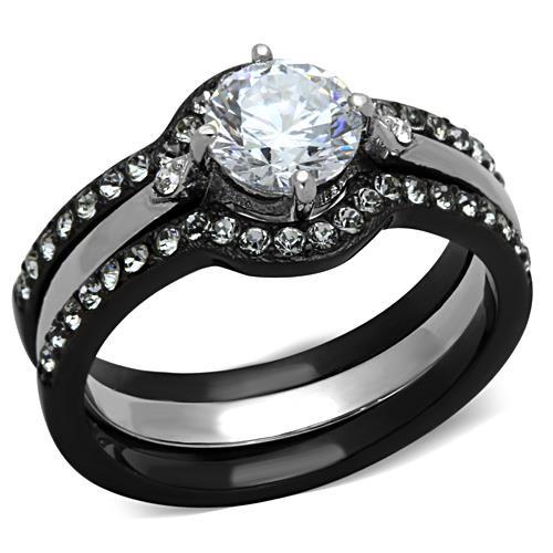 MATK1346 - Two-Tone IP Black Stainless Steel Ring with AAA Grade CZ  in Clear