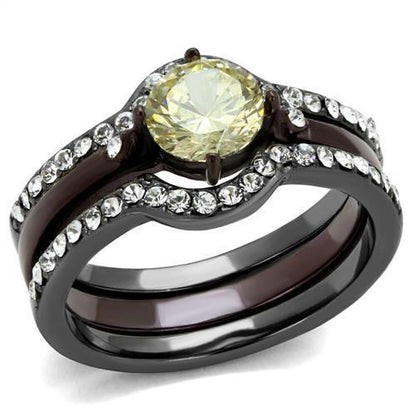 MATK1346DC - IP Light Black (IP Gun) & IP Dark Brown (IP coffee) Stainless Steel Ring with AAA Grade CZ  in Citrine Yellow