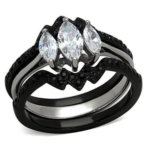MATK1347 - Two-Tone IP Black Stainless Steel Ring with AAA Grade CZ  in Clear