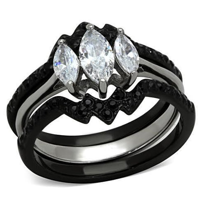 MATK1347 - Two-Tone IP Black Stainless Steel Ring with AAA Grade CZ  in Clear