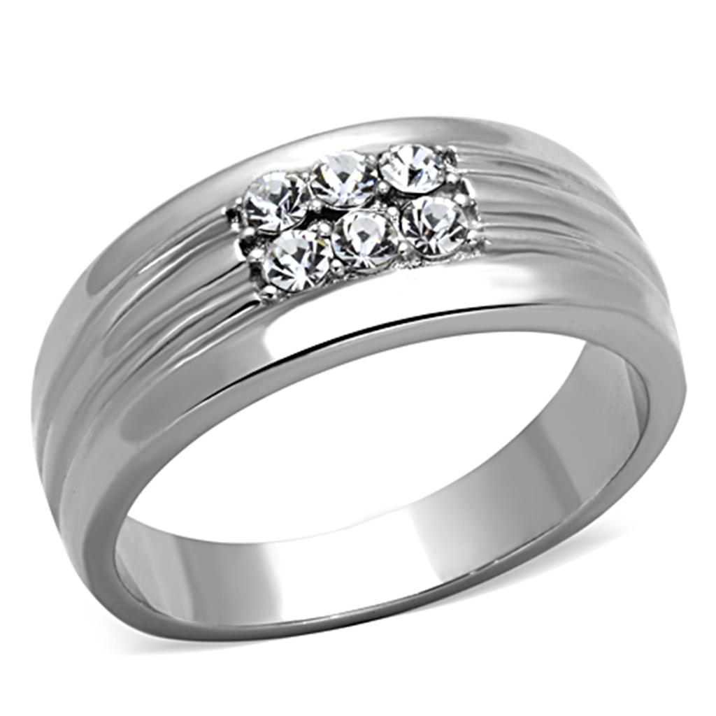MATK1357 - High polished (no plating) Stainless Steel Ring with Top Grade Crystal  in Clear