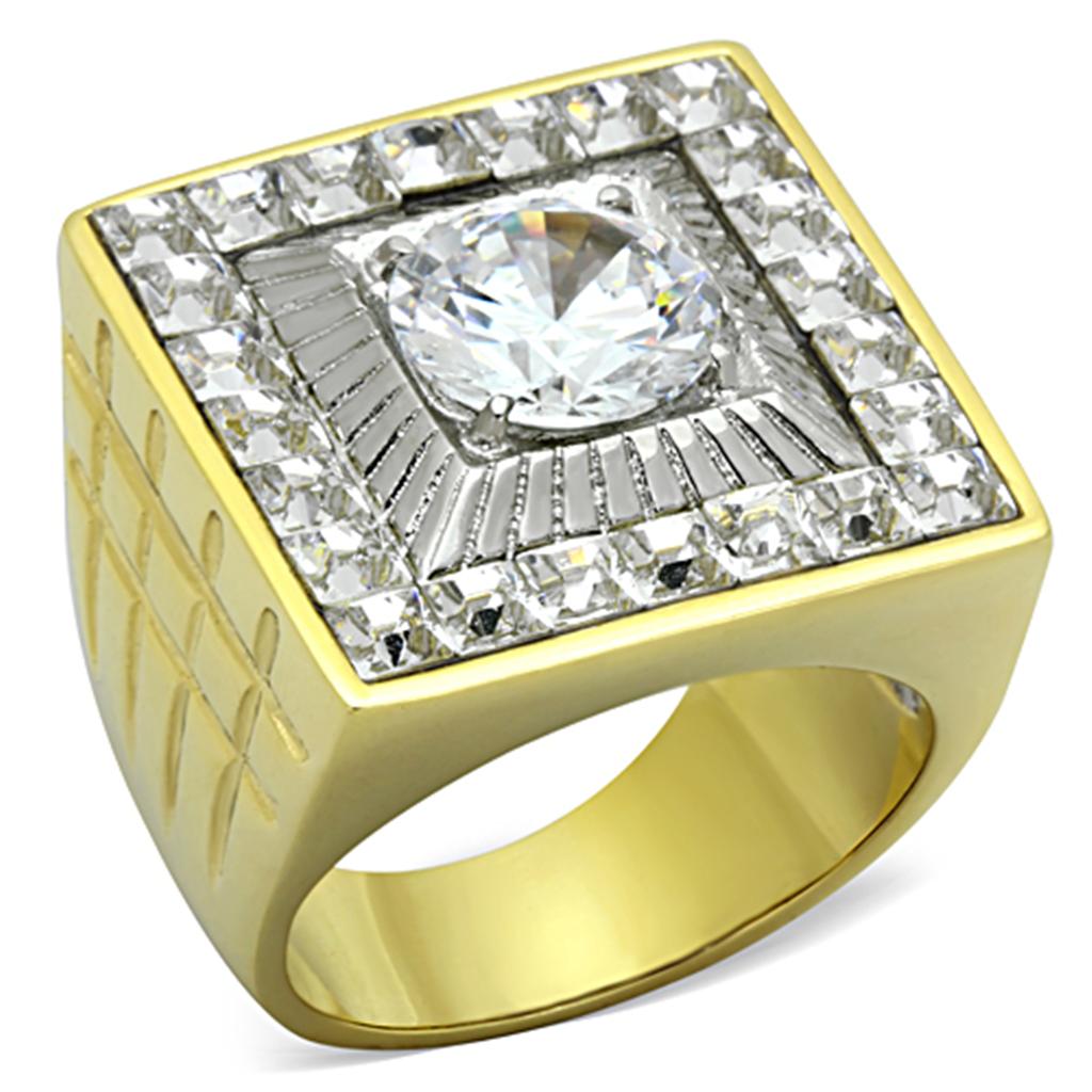MATK1359 - Two-Tone IP Gold (Ion Plating) Stainless Steel Ring with AAA Grade CZ  in Clear