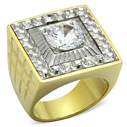 MATK1359 - Two-Tone IP Gold (Ion Plating) Stainless Steel Ring with AAA Grade CZ  in Clear