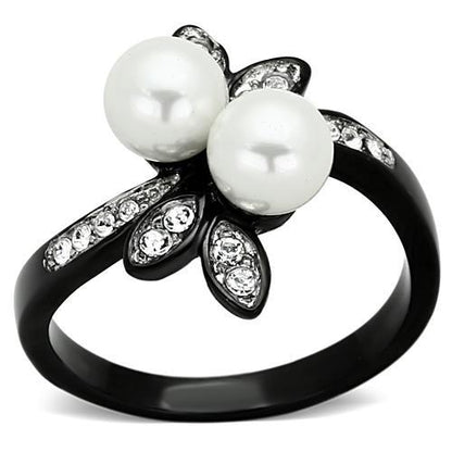 MATK1361 - Two-Tone IP Black (Ion Plating) Stainless Steel Ring with Synthetic Pearl in White