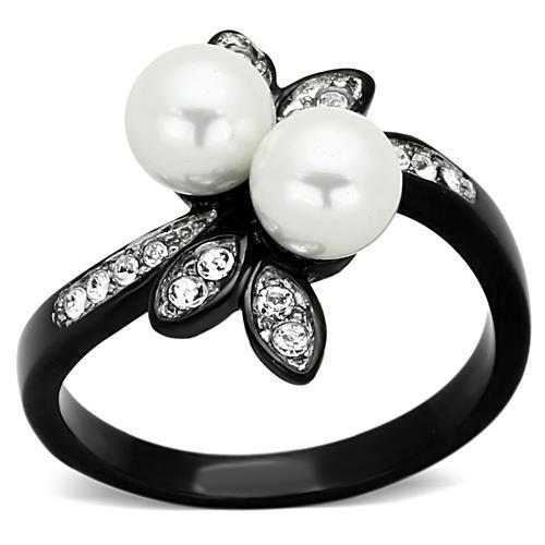 MATK1361 - Two-Tone IP Black (Ion Plating) Stainless Steel Ring with Synthetic Pearl in White