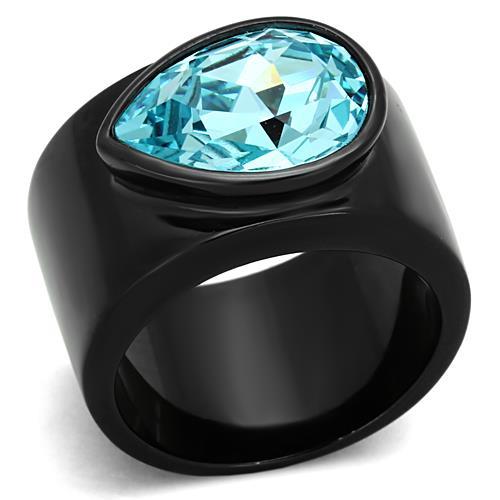 MATK1363 - IP Black(Ion Plating) Stainless Steel Ring with Top Grade Crystal  in Light Sapphire