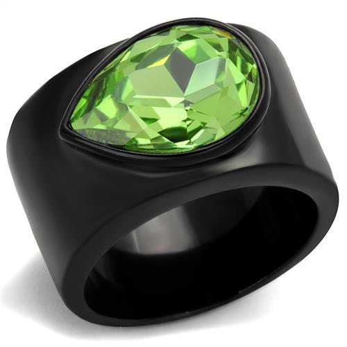 MATK1363J - IP Black(Ion Plating) Stainless Steel Ring with Top Grade Crystal  in Peridot