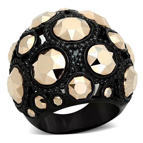 MATK1366 - IP Black(Ion Plating) Stainless Steel Ring with Top Grade Crystal  in Metallic Light Gold