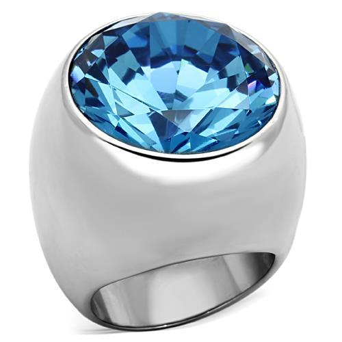 MATK1367 - High polished (no plating) Stainless Steel Ring with Synthetic Synthetic Glass in Sea Blue