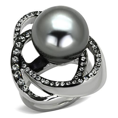 MATK1371 - High polished (no plating) Stainless Steel Ring with Synthetic Pearl in Gray