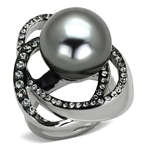MATK1371 - High polished (no plating) Stainless Steel Ring with Synthetic Pearl in Gray