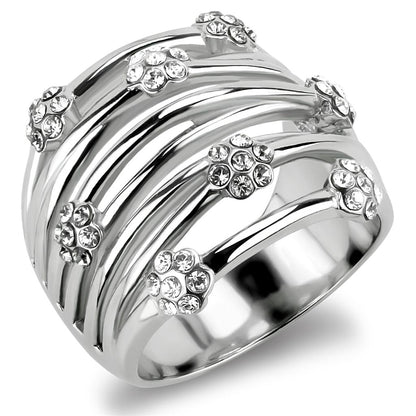 MATK1372 - High polished (no plating) Stainless Steel Ring with Top Grade Crystal  in Clear