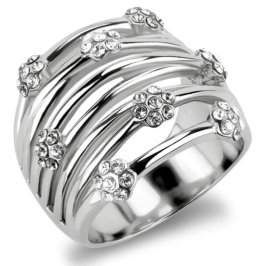 MATK1372 - High polished (no plating) Stainless Steel Ring with Top Grade Crystal  in Clear