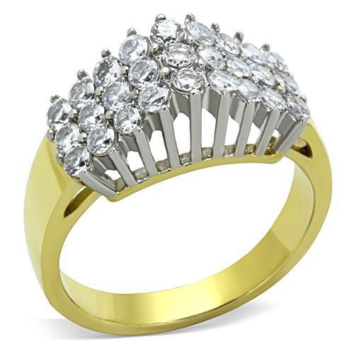 MATK1376 - Two-Tone IP Gold (Ion Plating) Stainless Steel Ring with AAA Grade CZ  in Clear