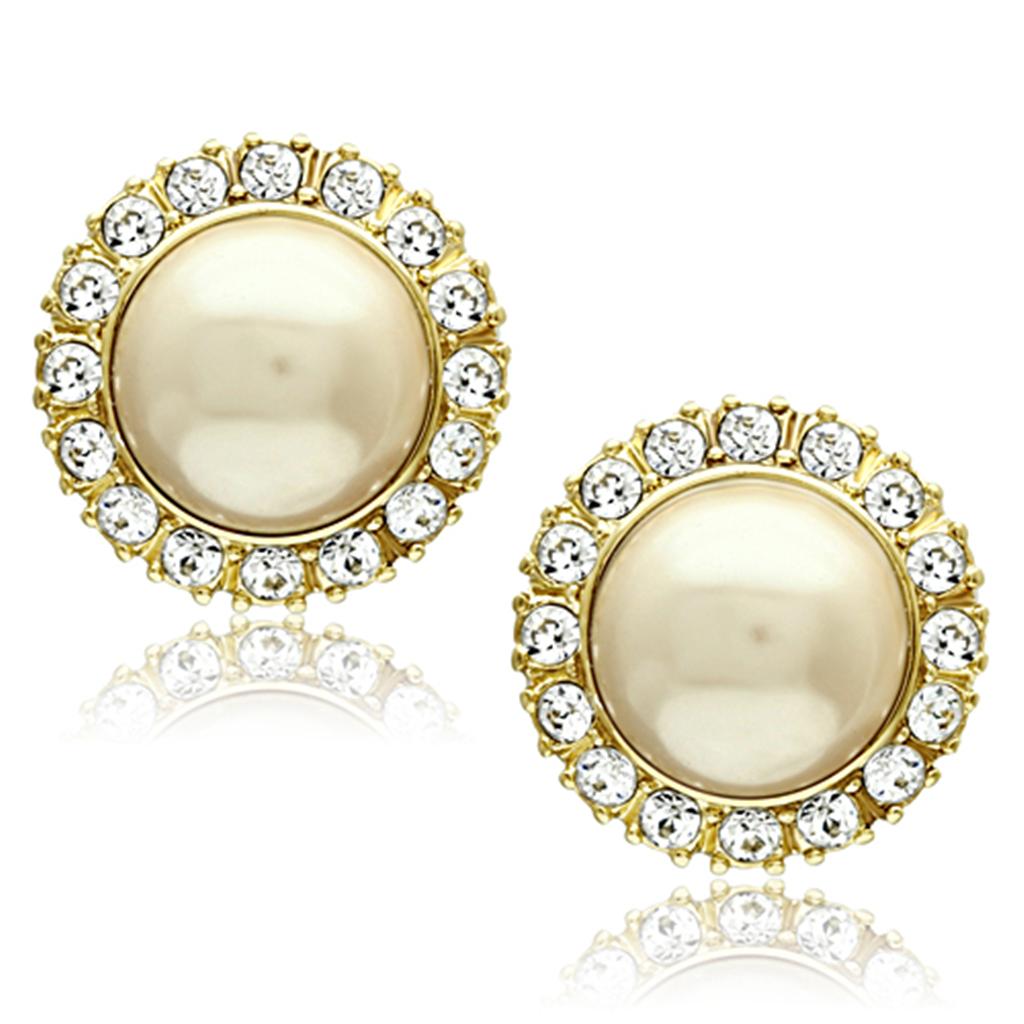 MATK1381 - IP Gold(Ion Plating) Stainless Steel Earrings with Synthetic Pearl in Citrine Yellow