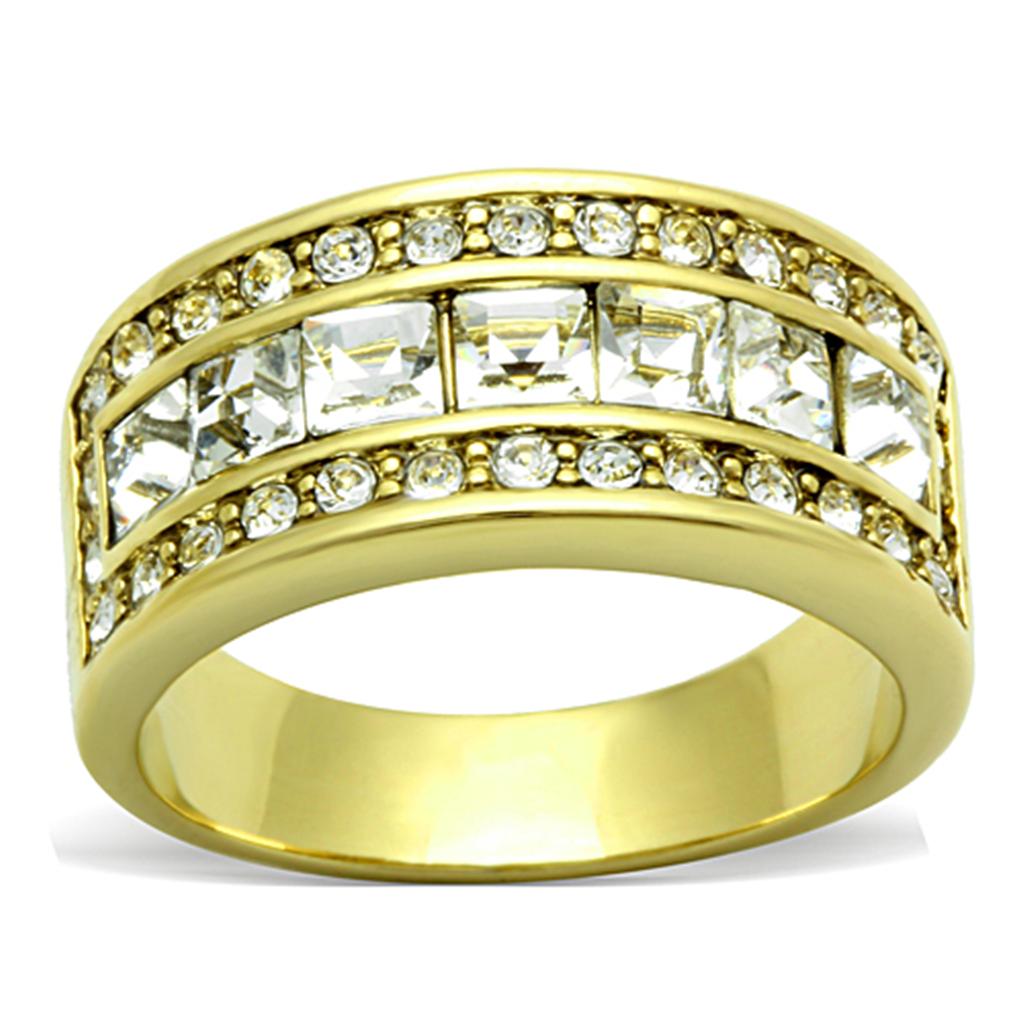 MATK1386 - IP Gold(Ion Plating) Stainless Steel Ring with Top Grade Crystal  in Clear