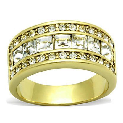 MATK1386 - IP Gold(Ion Plating) Stainless Steel Ring with Top Grade Crystal  in Clear